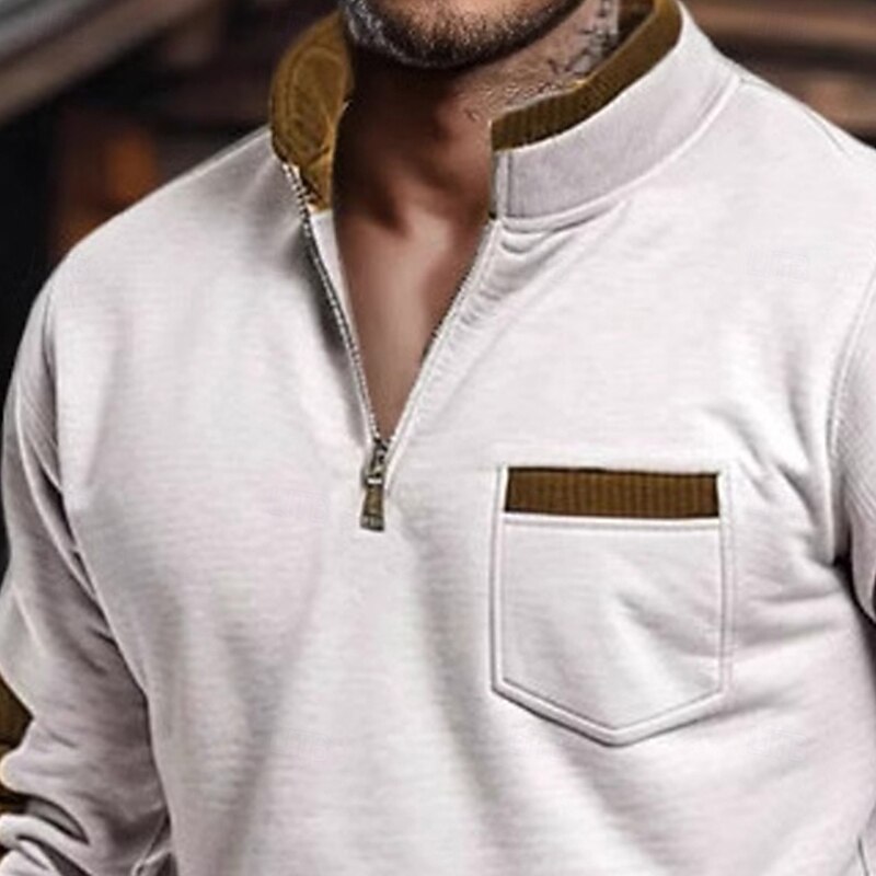 Men's Sweatshirt Quarter Zip Sweatshirt White Standing Collar Color Block Patchwork Pocket Sports & Outdoor Casual Daily Vintage Streetwear Casual Spring Fall Clothing Apparel Hoodies Sweatshirts2