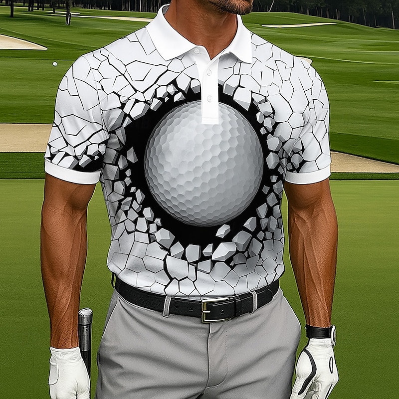 Men's Golf Polo Sports Polo Shirts Short Sleeve Polo Shirts Collared Shirts Sportswear Casual Athleisure Outdoor clothing Daily Wear 3D Print Buttons Summer Black White