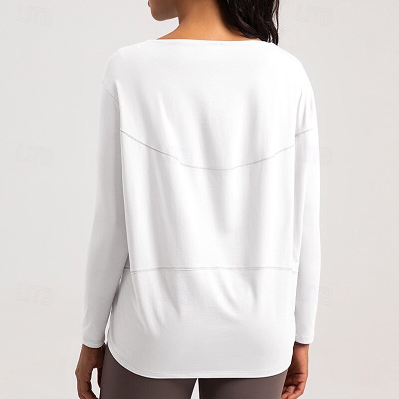 Women's Workout Shirt Breathable Loose Long Sleeve Sports Solid Color Top For Pilates Running Yoga Activewear4