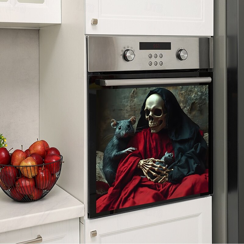 Halloween Smiling Skull and Rat Window Decal, Glass Cabinet and Kitchen Self-Adhesive Wall Sticker, Spooky Home Decoration for Halloween Party2