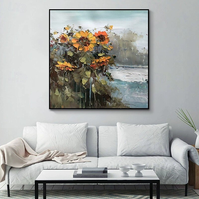 Handmade Oil Painting Canvas Wall Art Decoration Modern Abstract Flowers Sunflower for Home Decor Stretched Frame Hanging Painting/Rolled Canvas (No Frame)2