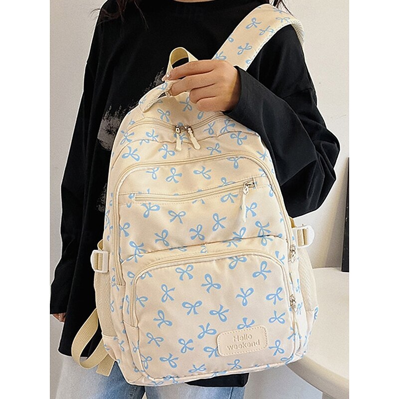 Teen Girls 3-Piece School Backpack Set – Lightweight Canvas Bookbag with Cute Pink Bow Print, Large Capacity Shoulder Bag and Pencil Pouch, Perfect for School, Travel and Daily Use2