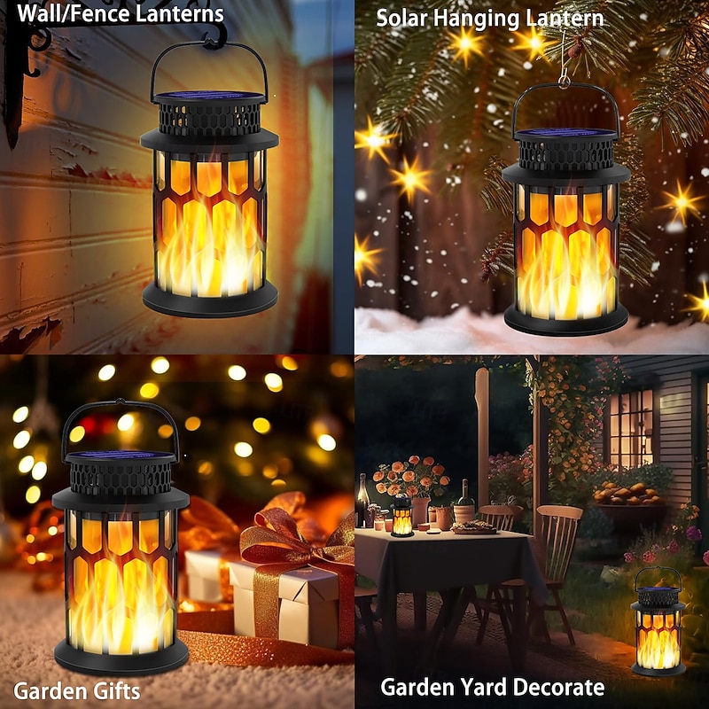 1 Pc Halloween Christmas Outdoor Solar Waterproof Flashing Flame Handheld Lantern 28 LED Beams Courtyard Garden Lawn Path Pendant Light Hanging Light Decorative Light Landscape Light4