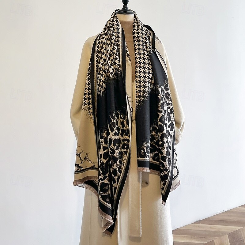 Women's Rectangle Scarf Women's Shawls & Wraps Street Daily Date Grey Black Khaki Scarf Leopard3