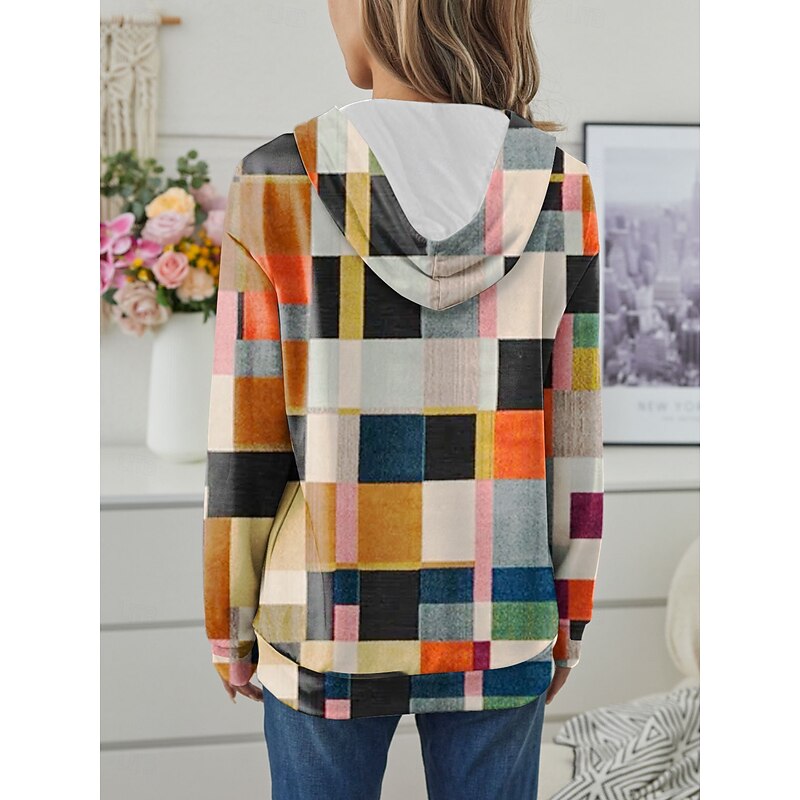 Women's Hooded Sweatshirt Jacket Long Sleeve Zip Up Hoodie With Pocket Lightweight Casual Micro-elastic Graphic Plaid Fashion Street Dailywear Pocket Print White Blue Purple Orange Green Spring Fall2