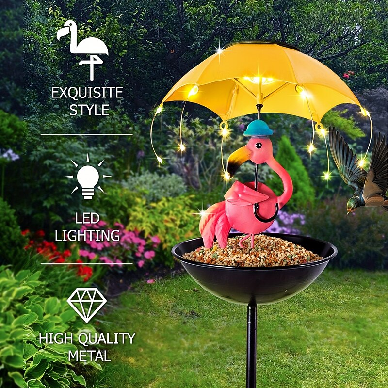 1 Pc Outdoor Waterproof Solar Bee Flamingo Umbrella Light Bird Feeding Device Courtyard Garden Terrace Decorative Light Landscape Light