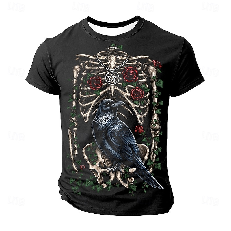 Halloween Men's 3D Sarah Richter Devil Skeleton T Shirt Short Sleeve T shirt 3D Print Crew Neck Shirt Exaggerated Designer Artistic Street Casual Daily Black Summer Spring All Seasons Clothing Apparel