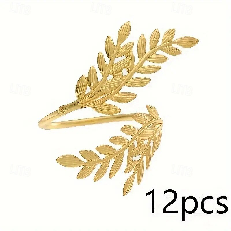 12-Pack Wheat-Shaped Napkin Rings, Polished Gold Cast Iron Table Decor for Christmas, Weddings, and Banquets, Durable Kitchen and Dining Accessories, Elegant and Sturdy Gold Finish2