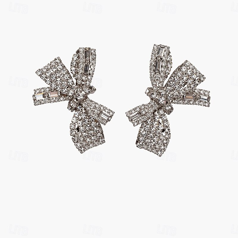 Women's Stud Earrings Vintage Style Precious Bowknot Fashion Cute Imitation Diamond Earrings Jewelry Silver For Wedding Party Daily 1 Pair2