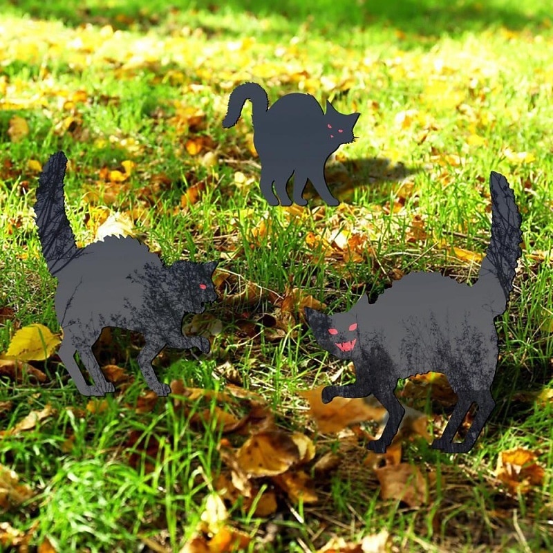 Black for Cat Stake 3 Pack Animal Decor Lawn Halloween Horror for Cat3