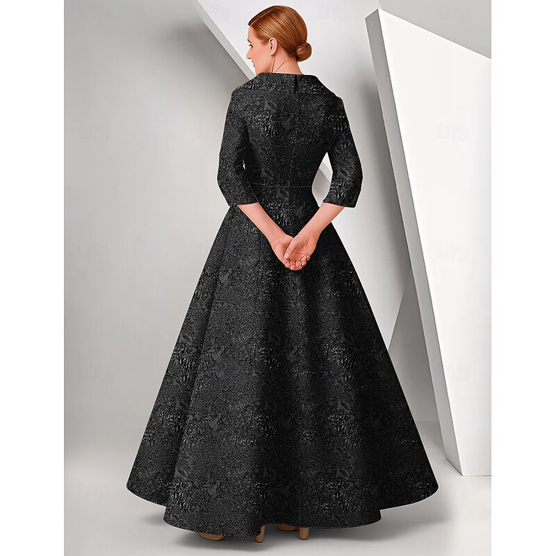 Black Floral Jacquard A-Line Evening Gown Elegant Dress Formal Wedding Floor Length Sleeveless V Neck Nylon with Pleats3