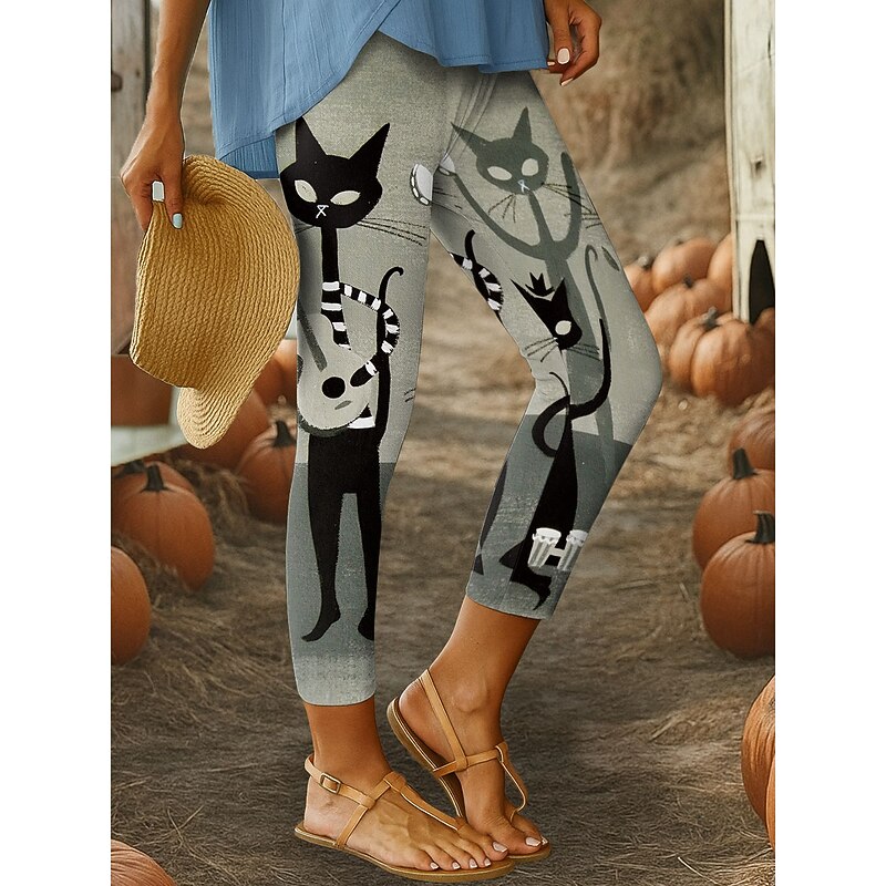 Women's Leggings Vacation Vintage Fashion Ankle-Length High WaistPantsHalloween Graphic Animal Geometric Printing Soft Breathable Stretchy Outdoor Daily Gray Green Robin's Egg Blue Red Spring Fall