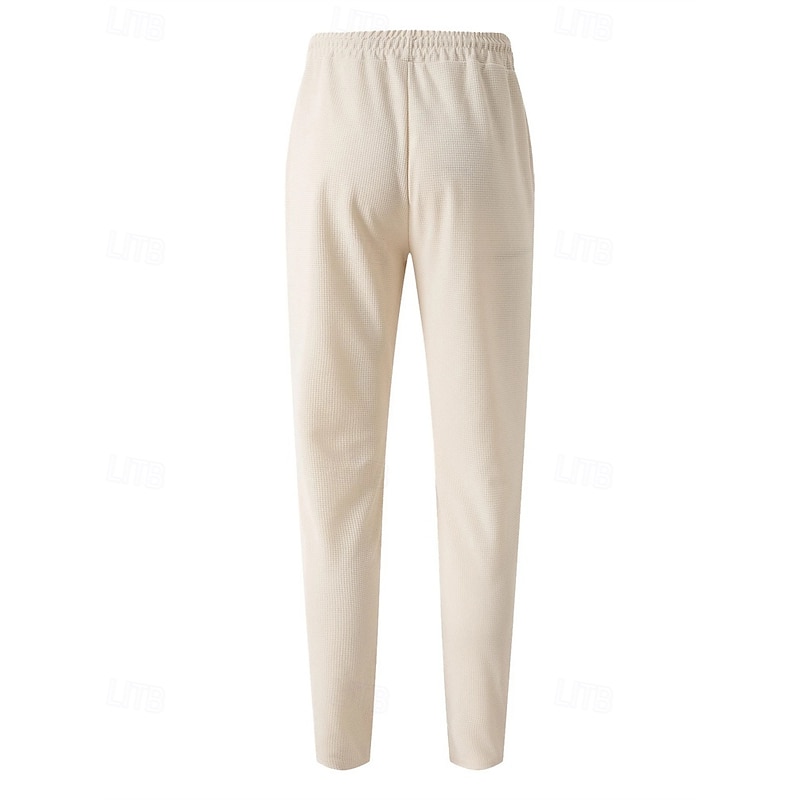 Men's Sweatpants Trousers Pleated Pants Waffle Pants Pocket Elastic Waist Drawstring Plain Comfort Sports Outdoor Daily Fashion Casual Black White Micro-elastic4