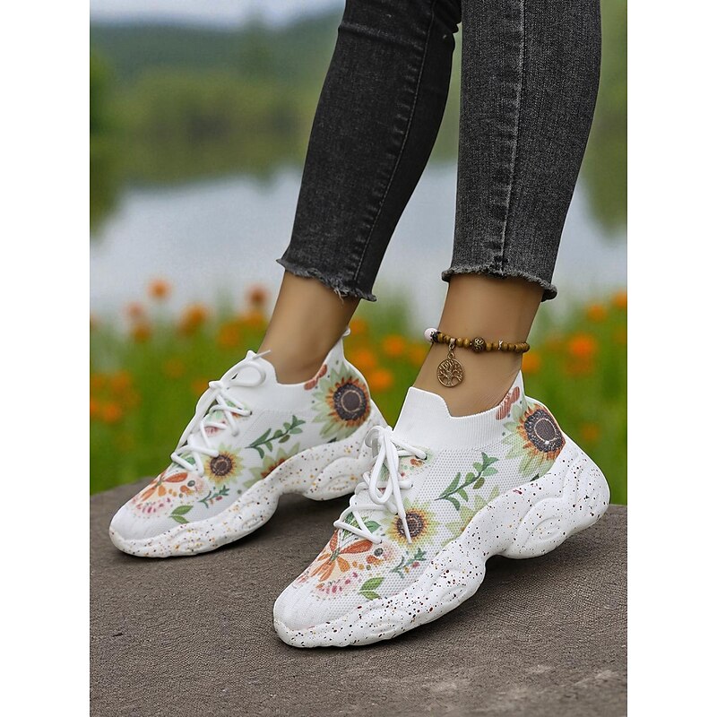 Women's Floral Flyknit Sneakers with Butterfly Print – Lightweight Breathable Casual Shoes for Gardening, Walks, Running and Fitness3