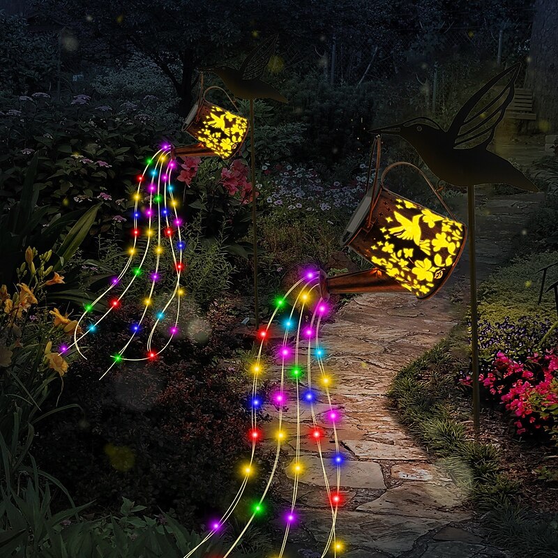 1 Pc outdoor solar waterproof metal hollow projection light, fairy bee hummingbird ground water kettle light, courtyard garden lawn path decorative light, landscape light4