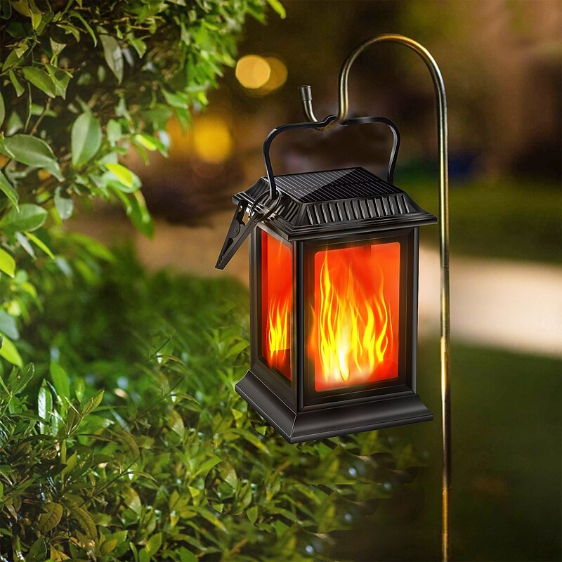 1 Pc Halloween Christmas Outdoor Waterproof Solar Simulation Flashing Flame Handheld Lantern 28 LED Beads Courtyard Garden Terrace Stairs Party Wedding Decoration Light Landscape Light4