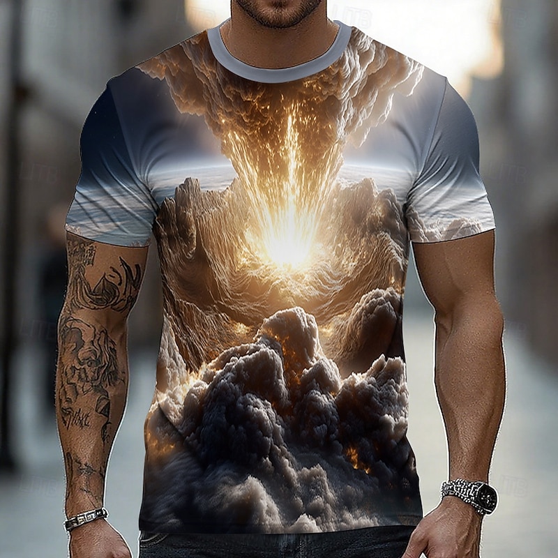 Men's Optical Illusion 3D Clouds T Shirt Short Sleeve T shirt 3D Print Crew Neck Shirt Fashion Exaggerated Daily Party Street Casual White 1 Blue 2# Blue 1# Summer Spring All Seasons Clothing Apparel4