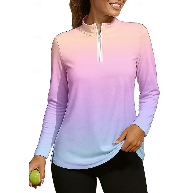Women's Gradient Shirt Sport Shirt Golf Polo Shirt Tennis Shirt Long Sleeve Zipper Floral UPF50+ UV Resistant High Elasticity Moisture Wicking Breathable Tennis Golf Pickleball Stand Collar Zip Collar