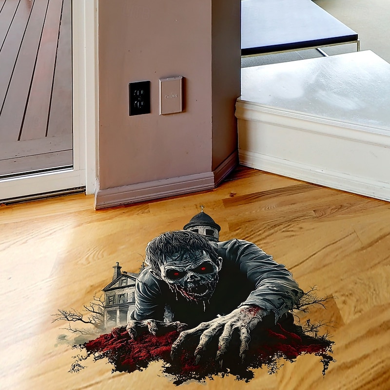 Halloween Zombie Wall Sticker, Scary Broken Wall Decal for Bedroom and Living Room, Self-Adhesive Haunted House Decoration, Spooky 3D Peel and Stick Wall Art for Home Party2