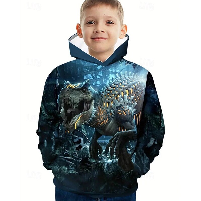 Boys' 3D Animal Dinosaur Hoodie Long Sleeve Spring Fall Fashion Streetwear Kids 4-12 Years Hooded Outdoor Casual Daily Regular Fit2