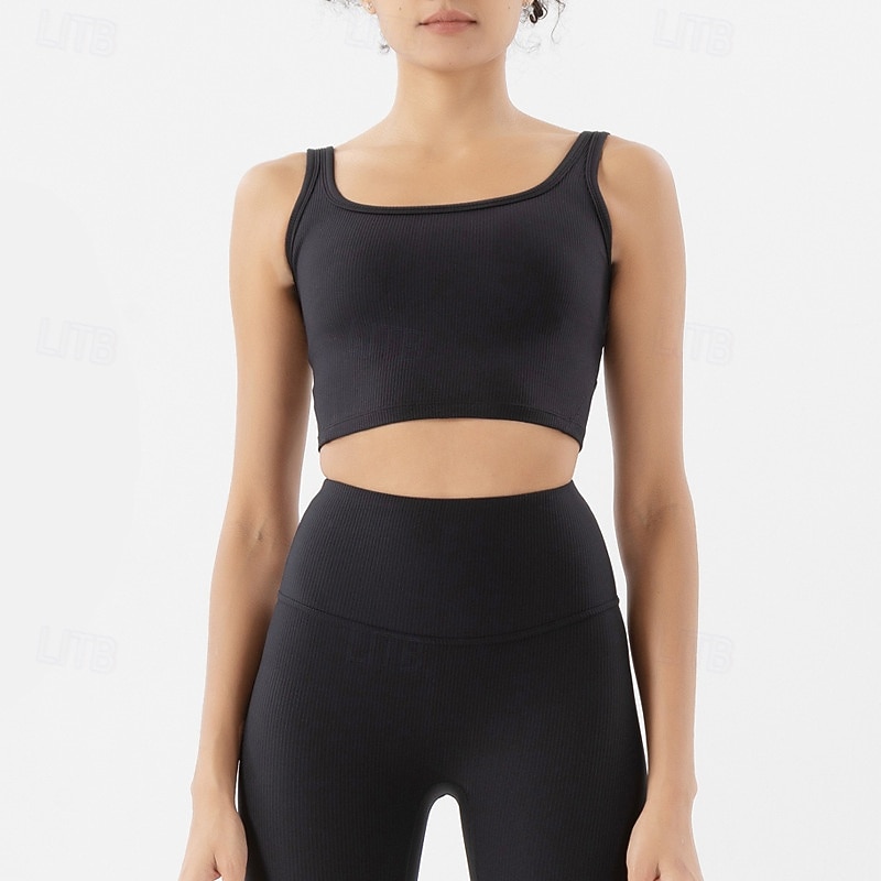 Women's Yoga Crop Tank Top Sports Bra Underwear Medium Support Tight Fit Solid / Plain Color Sport Activewear Black White Pilates Running Yoga3