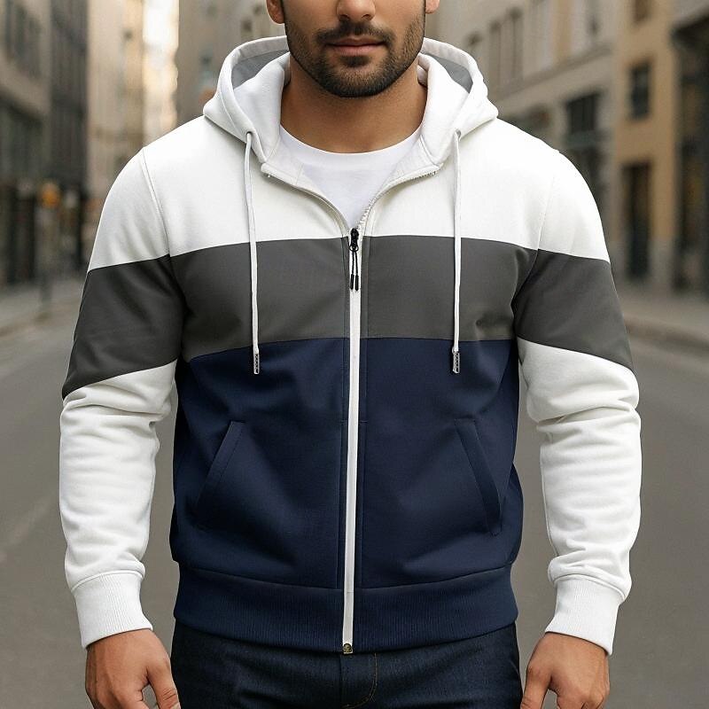 Men's Hoodie Full Zip Hoodie Pullover Hoodie Sweatshirt White Red Blue Khaki Hooded Plain Patchwork Sports & Outdoor Daily Streetwear Streetwear Cool Designer Spring &  Fall Clothing Apparel Hoodies