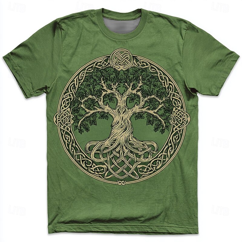 Men's 3D Celtics Tree Of Life T Shirt Short Sleeve T shirt 3D Print Crew Neck Shirt Viking Designer Party Street Casual Blue Green Summer Spring Clothing Apparel S M L XL XXL XXXL