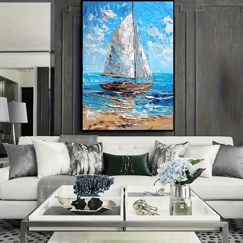 A Modern Abstract Sailboat Ocean Canvas Print Large Wall Art Out Of Frame Ocean Themed Sailboat Suitable For Living Room And Bedroom Decor2