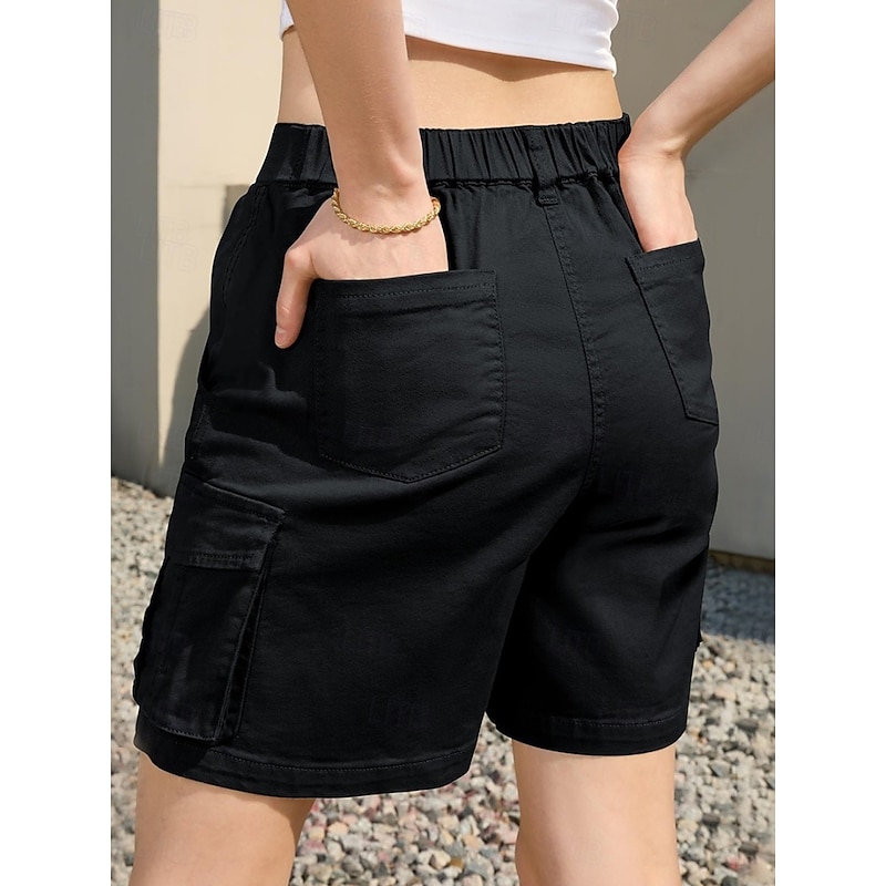 Women's Normal Cargo Shorts Casual Daily Knee Length Medium Waist Solid Color Multi Pocket Comfy Quick Dry Breathability Micro-elastic Outdoor Black White Gray Summer Regular Fit2