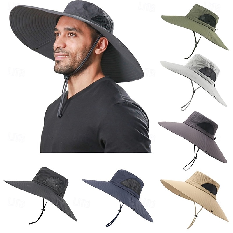 Sun Hat Fishing Hat Fisherman Hat Camping Hat Sunscreen Quick Dry Lightweight Summer Spring Autumn / Fall Drawstring Mesh Wide Brim Men's Hunting Activity