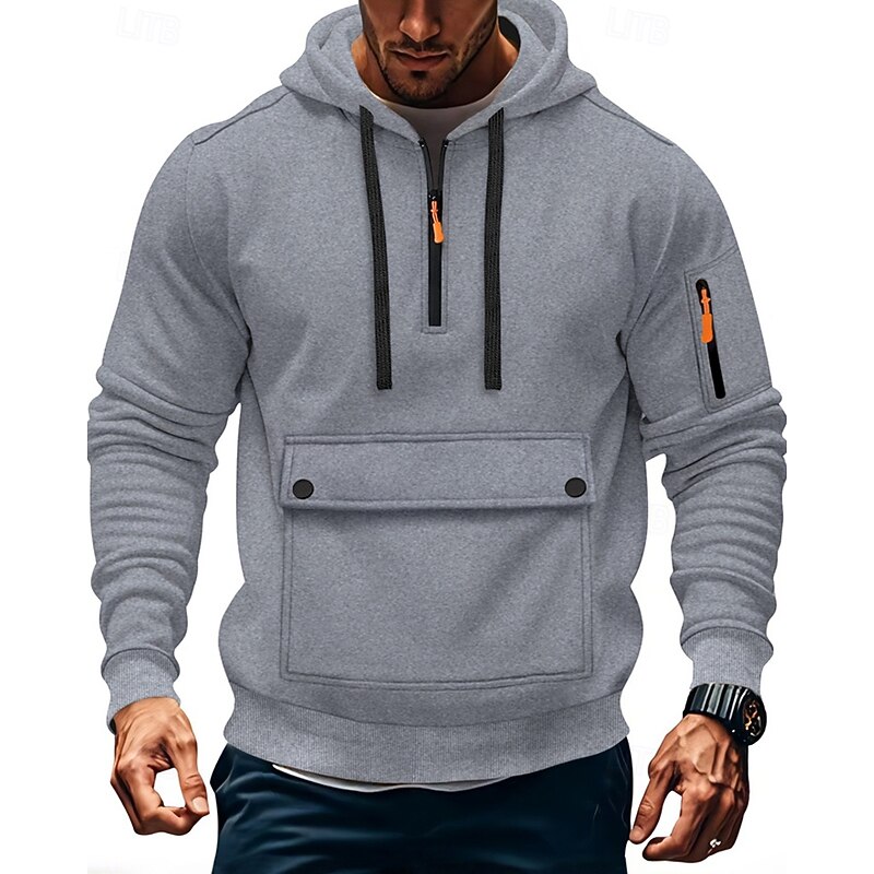 Men's Hoodie Quarter Zip Hoodie Black Navy Blue Khaki Light Grey Dark Gray Hooded Plain Pocket Quarter Zip Sports & Outdoor Daily Holiday Polyester Streetwear Basic Casual Spring Fall Clothing Apparel