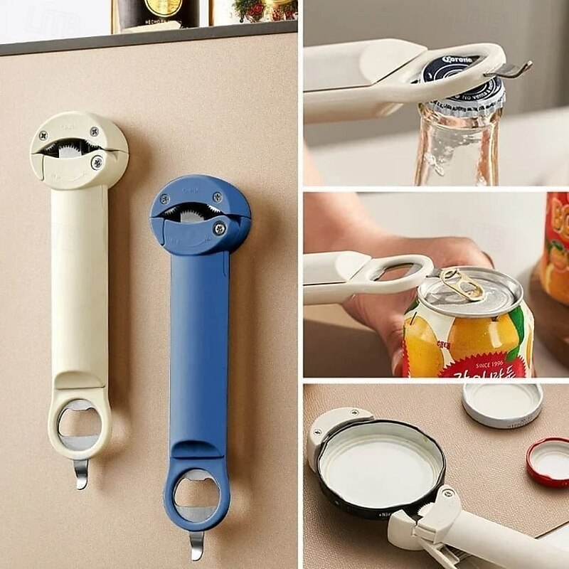 Multifunctional Magnetic Can Opener Retractable Jar Lid Remover Bottle Opener Easy Grip Beer Cap Popper Kitchen Tool for Seniors and Home Use