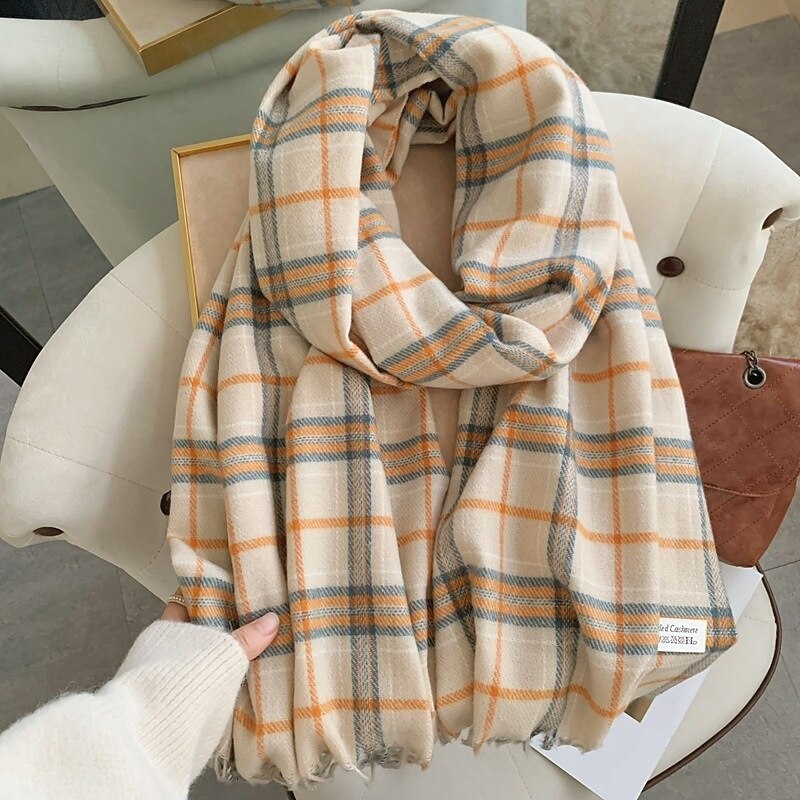 Women's Rectangle Scarf Women's Shawls & Wraps Street Daily Date Camel Red Scarf Plaid4