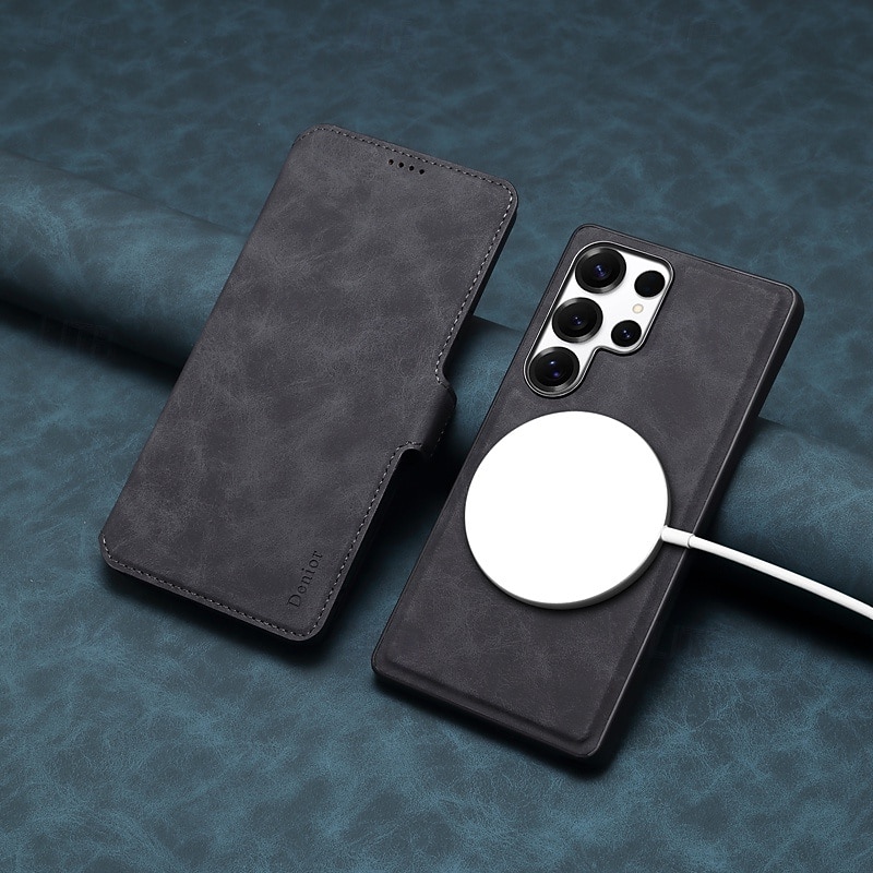 Phone Case For Samsung Galaxy S25 S24 Ultra Plus Back Cover Support Wireless Charging Kickstand Card Slot Retro TPU PU Leather4