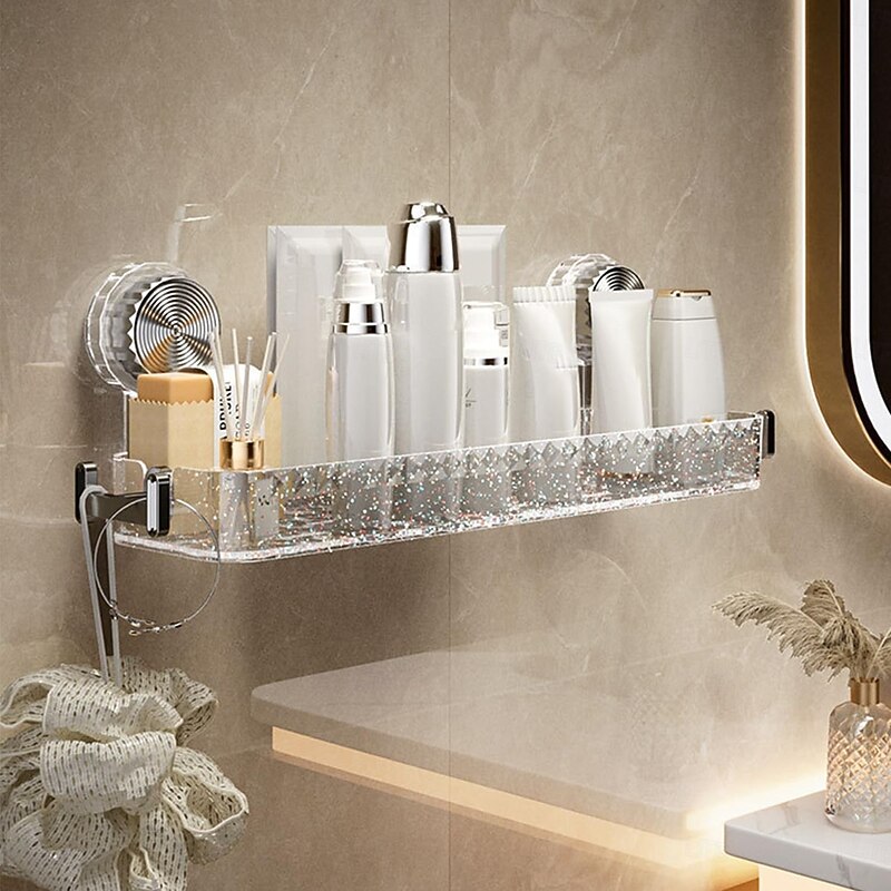 Clear PET Wall-Mounted Bathroom Shelf Heavy-Duty Shower Organizer with Strong Suction Cups Transparent Cosmetic Organizer for Toiletries and Daily Essentials2