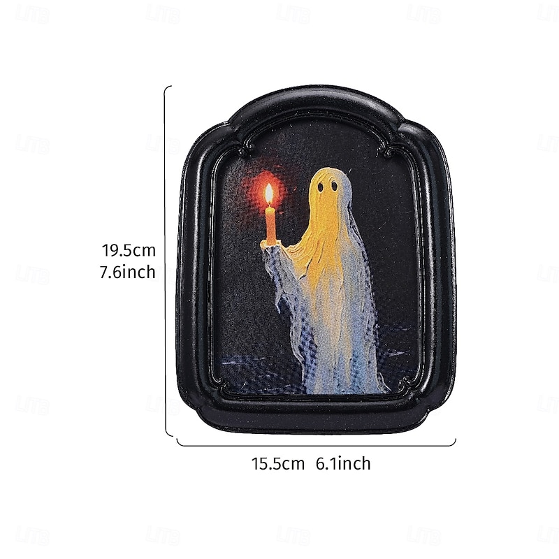 Halloween Resin Photo Frame Decor, Black and Brown Ghost Holding Candle Design, Round and Square Shapes for Home, Bedroom, Study, and Office Desktop Halloween Photo Display2