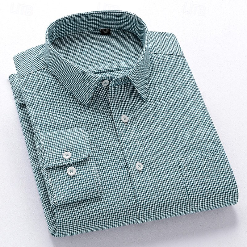 Men's Shirt Dress Shirt Collared Shirt Button Up Shirt Plaid / Striped / Chevron / Round Daily Wear Corporate Clothing Black Red Blue Green Long Sleeve Shirt Collar All Seasons Clothing Apparel Buckle4