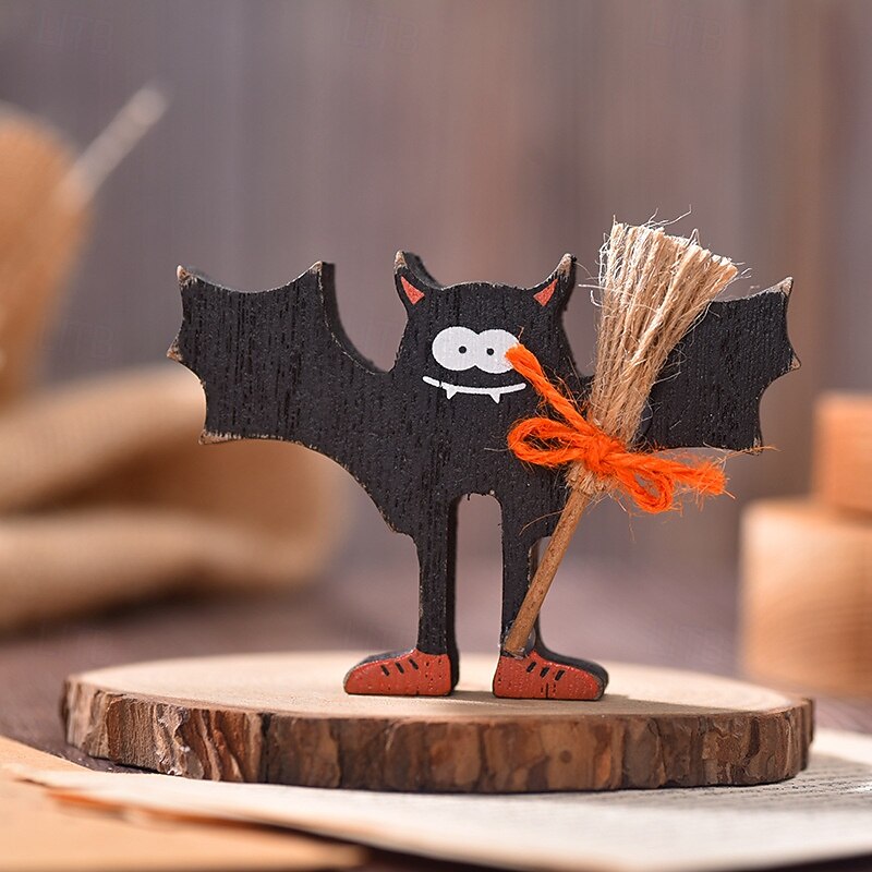 Halloween Wooden Ghost and Bat Tiered Tray Decor, Spooky Halloween Tabletop Ornaments, Rustic Wooden Signs for Tiered Tray Display and Party Decorations2