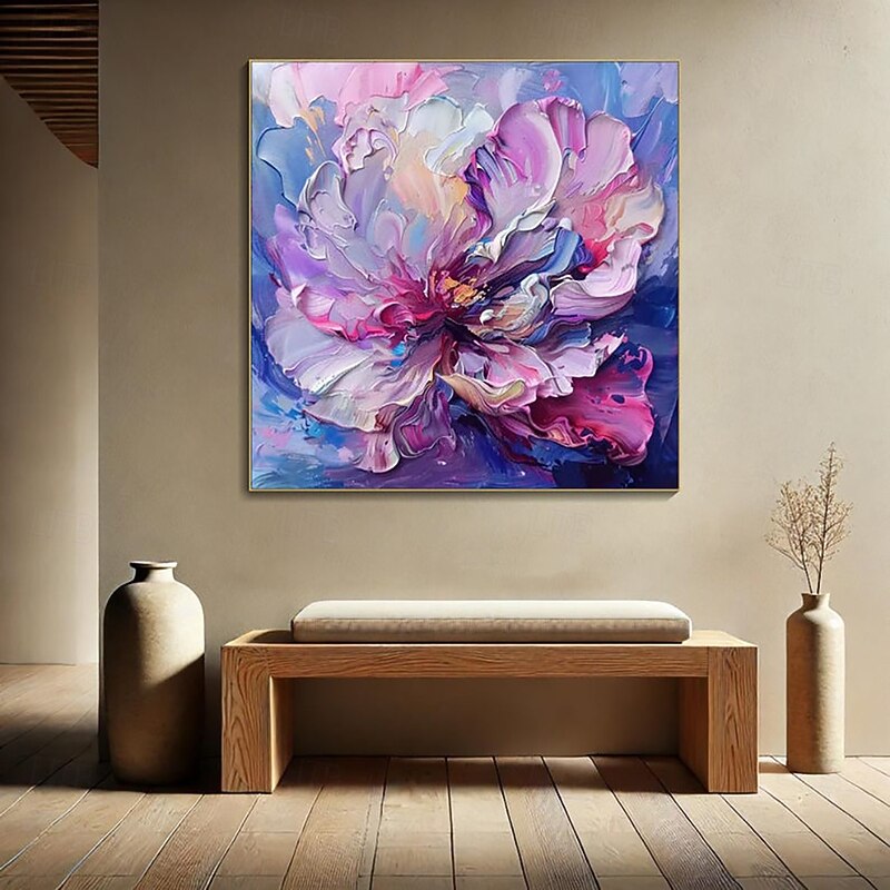 Handmade Oil Painting Canvas Wall Art Decoration Modern Abstract Thick oil Purple Large Flowers  for Home Decor Stretched Frame Hanging Painting/Rolled Frameless Unstretched Painting4