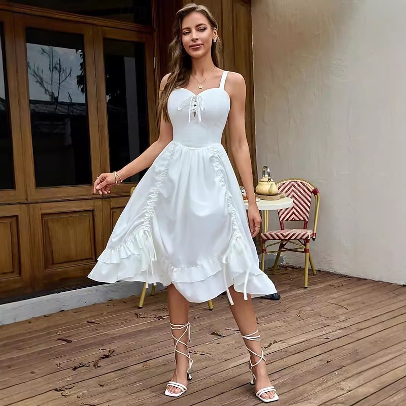 Retro Vintage Medieval Renaissance Dress Viking Elven Asymmetrical Hem Solid Color Fancy Dress Women's Fantasy Halloween Carnival Vacation Casual Daily LARP Adults Dress Spring & Summer