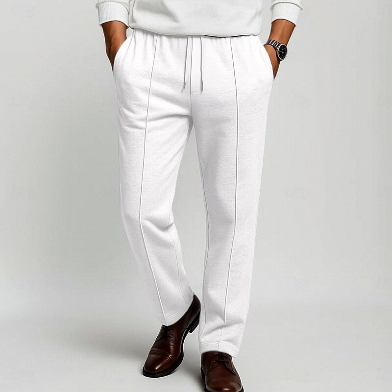 Men's Sweatpants Joggers Trousers Straight Leg Sweatpants Pleated Pants Elastic Waist Drawstring Plain Comfort Soft Full Length Outdoor Daily Going out Vacation Fashion Black White2