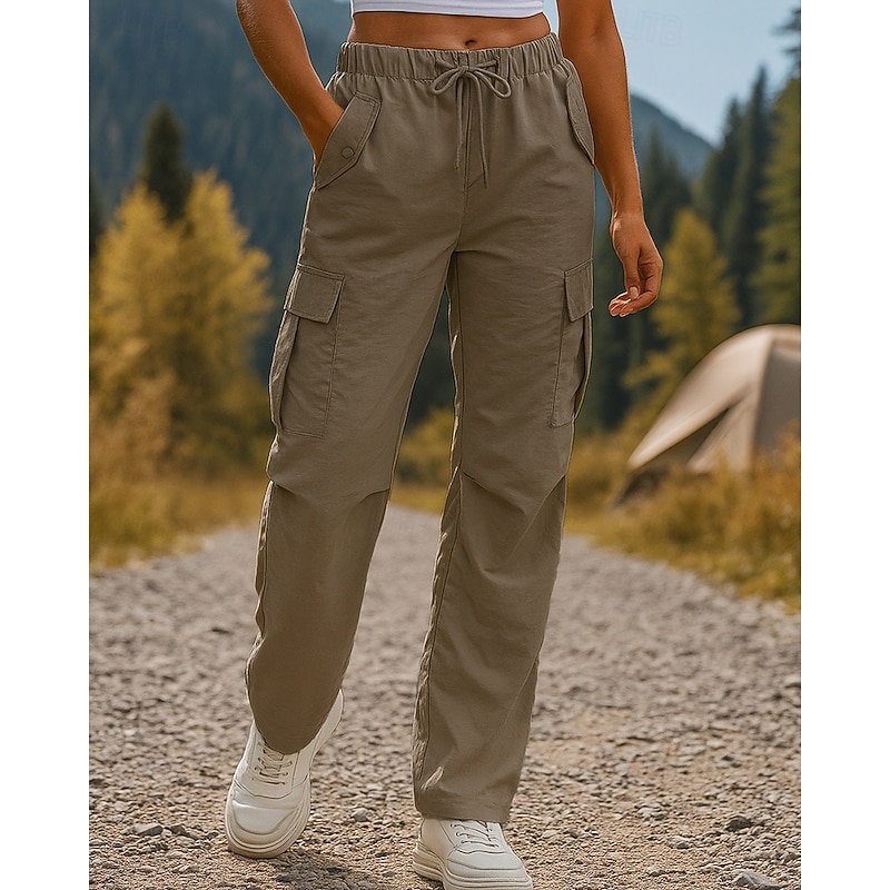 Women's Cargo Pants Hiking Pants Trousers Hiking Rain Pants Outdoor Regular Fit Waterproof Windproof Bottoms Drawstring Pocket Elastic Waist Black Pink Camping / Hiking Running XS S M L XL3