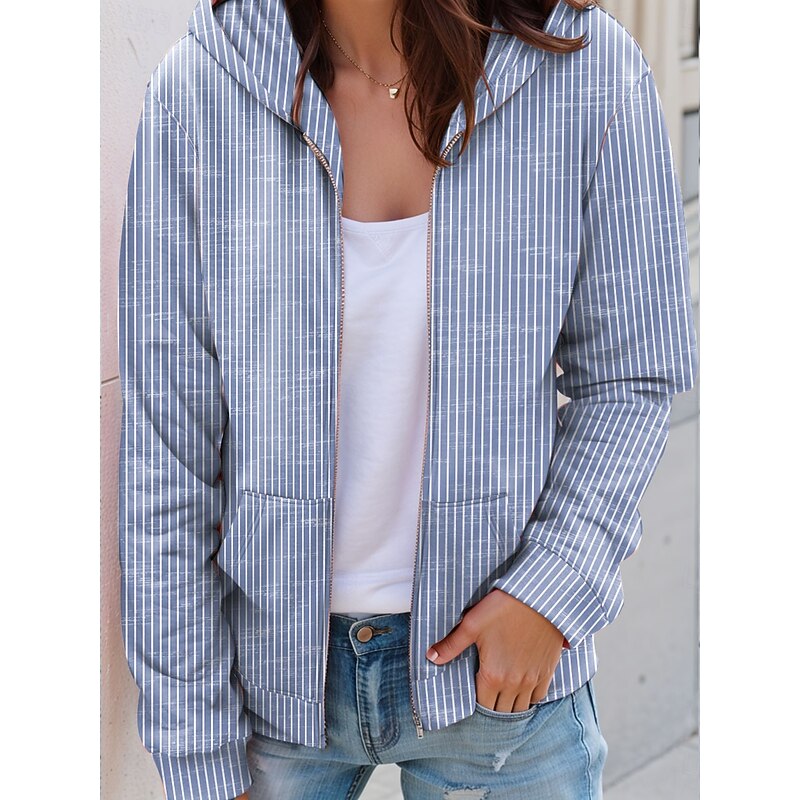 Women's Hooded Sweatshirt Jacket Long Sleeve Zip Up Hoodie With Pocket Lightweight Casual Micro-elastic Graphic Striped Fashion Street Dailywear Pocket Print Pink Blue Green Gray Spring Fall