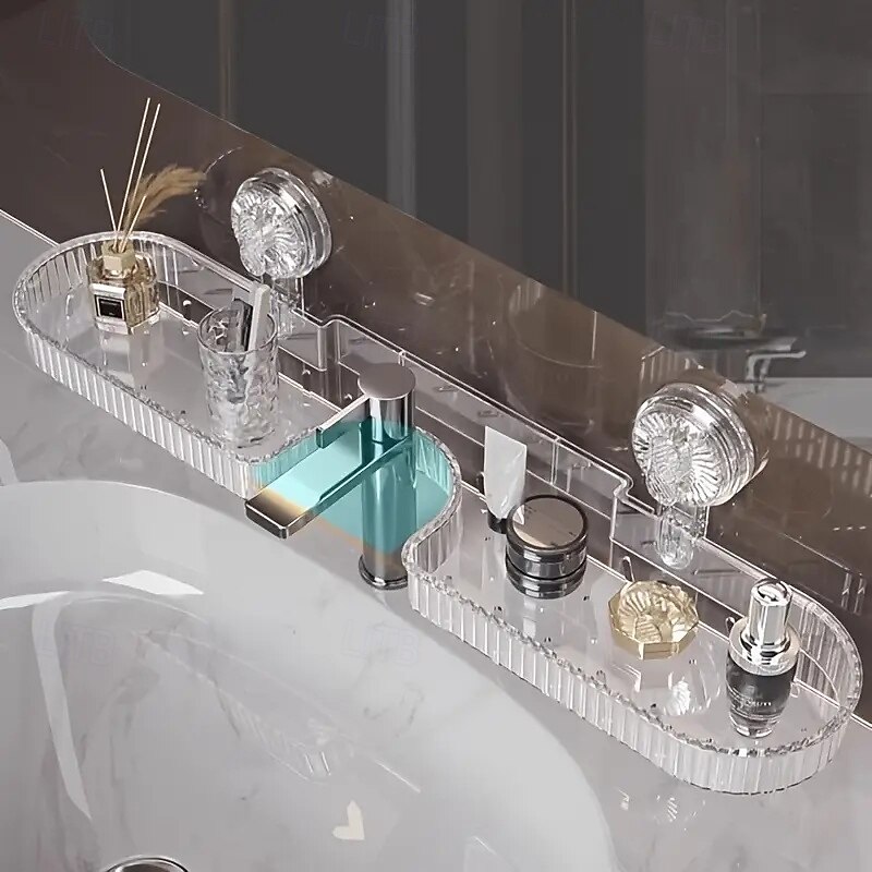 Clear Plastic Wall-Mounted Bathroom Organizer Shelf with Suction Cups No-Drill Removable Design Under-Sink Shelf Perfect for Vanity, Shower & Bathroom Essentials, Bathroom Organizers3