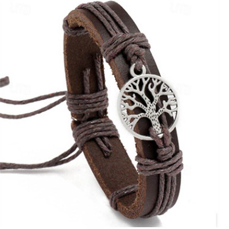 Women's Vintage Bracelet Loom Bracelet Plaited Wrap Tree of Life Fashion Classic Leather Bracelet Jewelry Black / Brown For Daily Holiday Date2