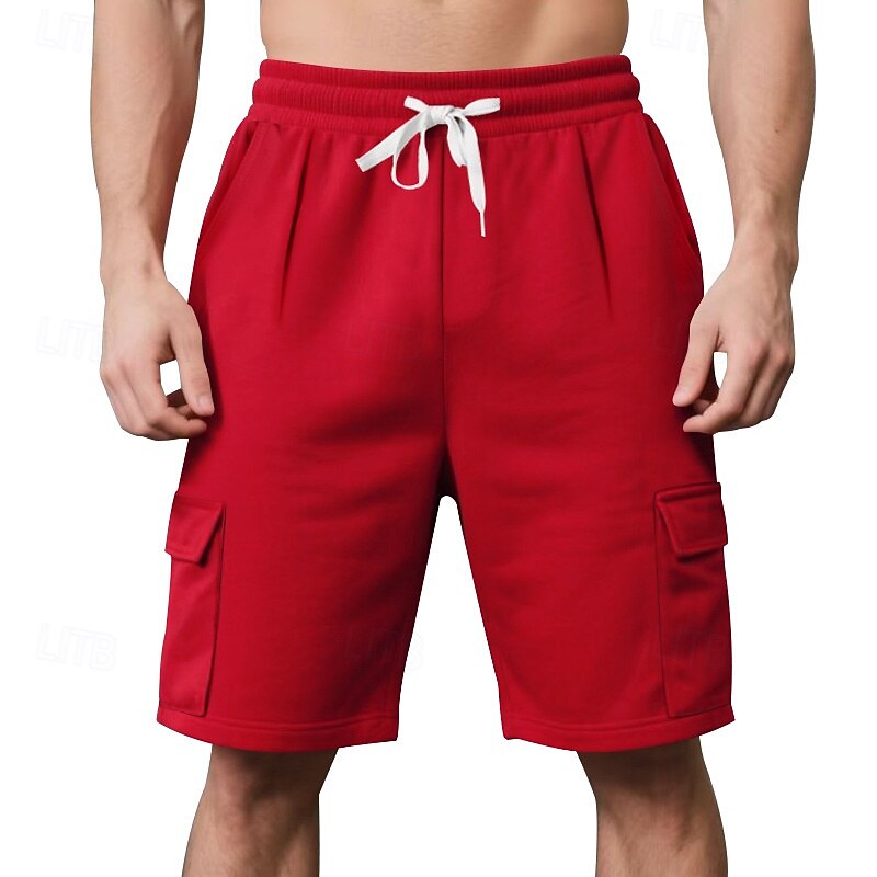 Men's Cargo Shorts Sweat Shorts Shorts Summer Shorts Pocket Elastic Waist Drawstring Plain Comfort Short Sports Outdoor Daily Going out Fashion Casual Black Red Micro-elastic2