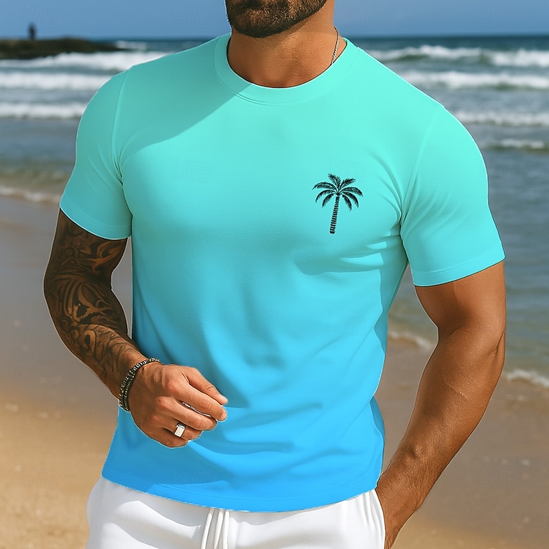 Men's Tropical T Shirt Short Sleeve T shirt 3D Print Crew Neck Shirt Vacation Tropical Hawaiian Vacation Street Casual Red Blue Light Purple Summer Spring Clothing Apparel S M L XL XXL XXXL