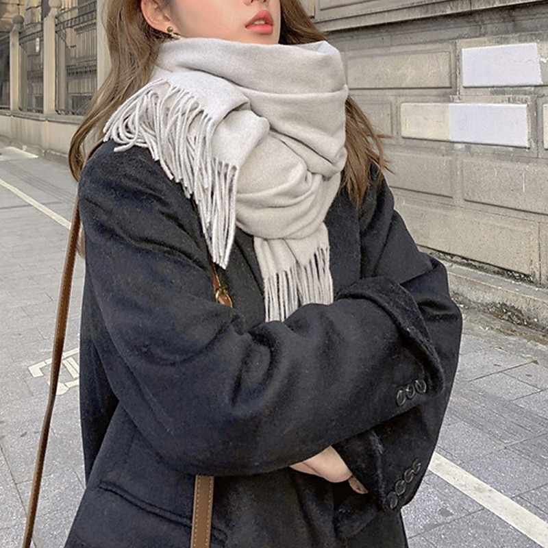 Women's Rectangle Scarf Women's Shawls & Wraps Street Daily Date Grey Beige White Scarf Pure Color2