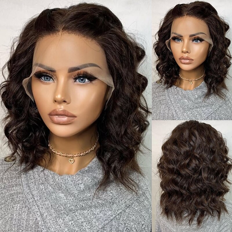 Human Hair 5x5 Closure 13x4 Lace Front Wig Short Bob Brazilian Hair Wavy Deep Curly Auburn Multi-color Wig 130% 150% Density with Baby Hair Natural Hairline Glueless Pre-Plucked For Women Short Human