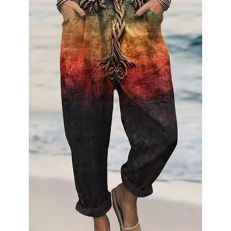 Women's Dungarees Active Graphic Sleeveless Print Vacation Daily Loose Fit Orange Summer3